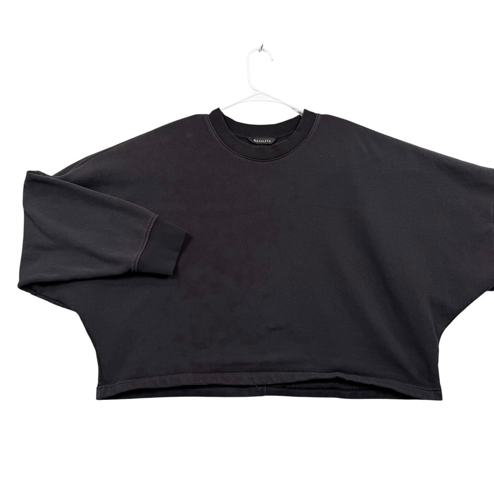 Athleta Sweatshirt Women XL Black Oversized Batwing Cropped Fleece 576650-05